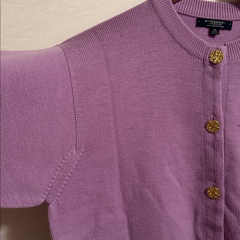 Vintage Burberry London 100% Merino Wool Cardigan Lilac Gold Buttons Scotland - Picture 7 of 7